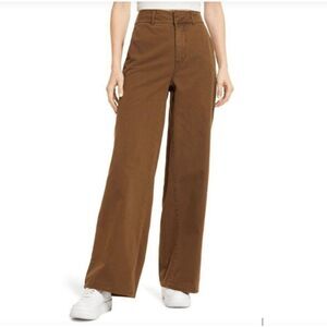 Good American Good Skate Wide Leg Barrel Pants Brown Khaki Chino Cotton Size 14